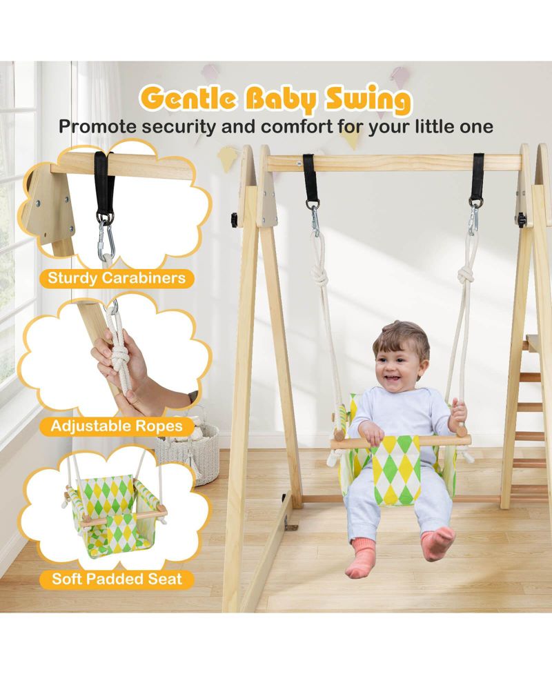 4-in-1 Indoor Jungle Gym with Baby Swing, Climber, Ladder and Resting Platform