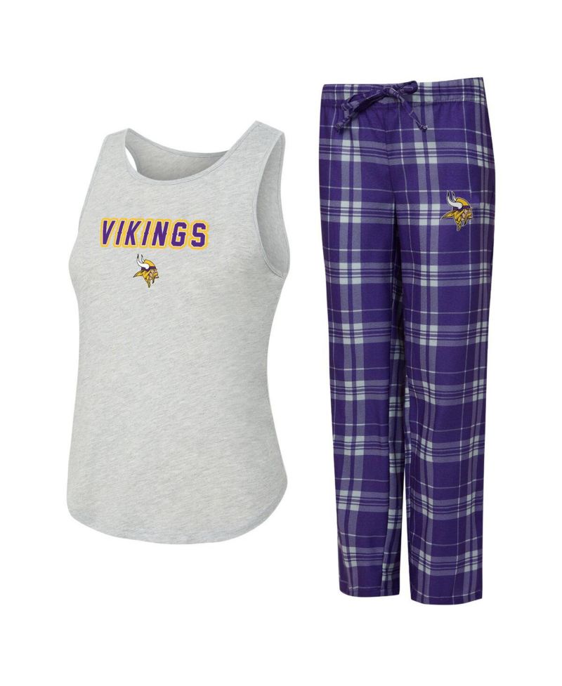Women's 2-Piece Heather Gray/Purple Minnesota Vikings Regulate Plaid Tank Top and Pants Sleep Set