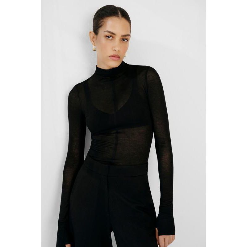 Women's Alicia Long-Sleeve Sheer Jersey Turtleneck with Thumbholes