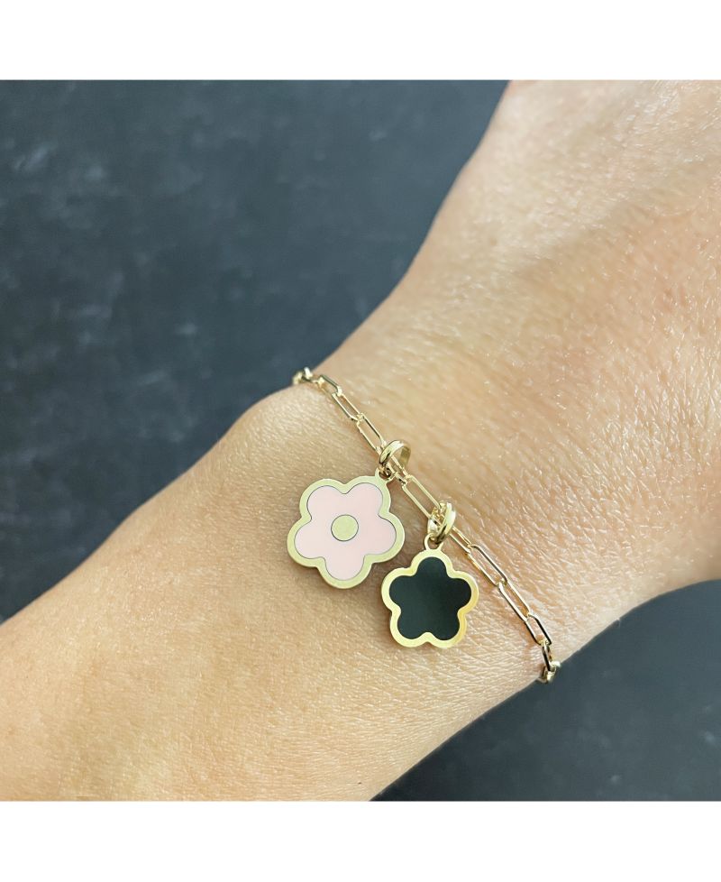 Onyx Flower Charm 14K Gold