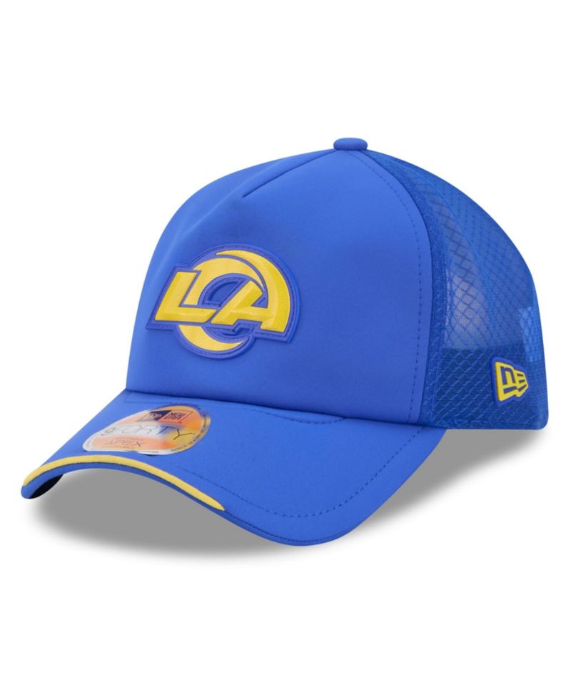 Big Boys and Girls Royal Los Angeles Rams 2026 Sideline Apex 9FORTY Adjustable Trucker Hat