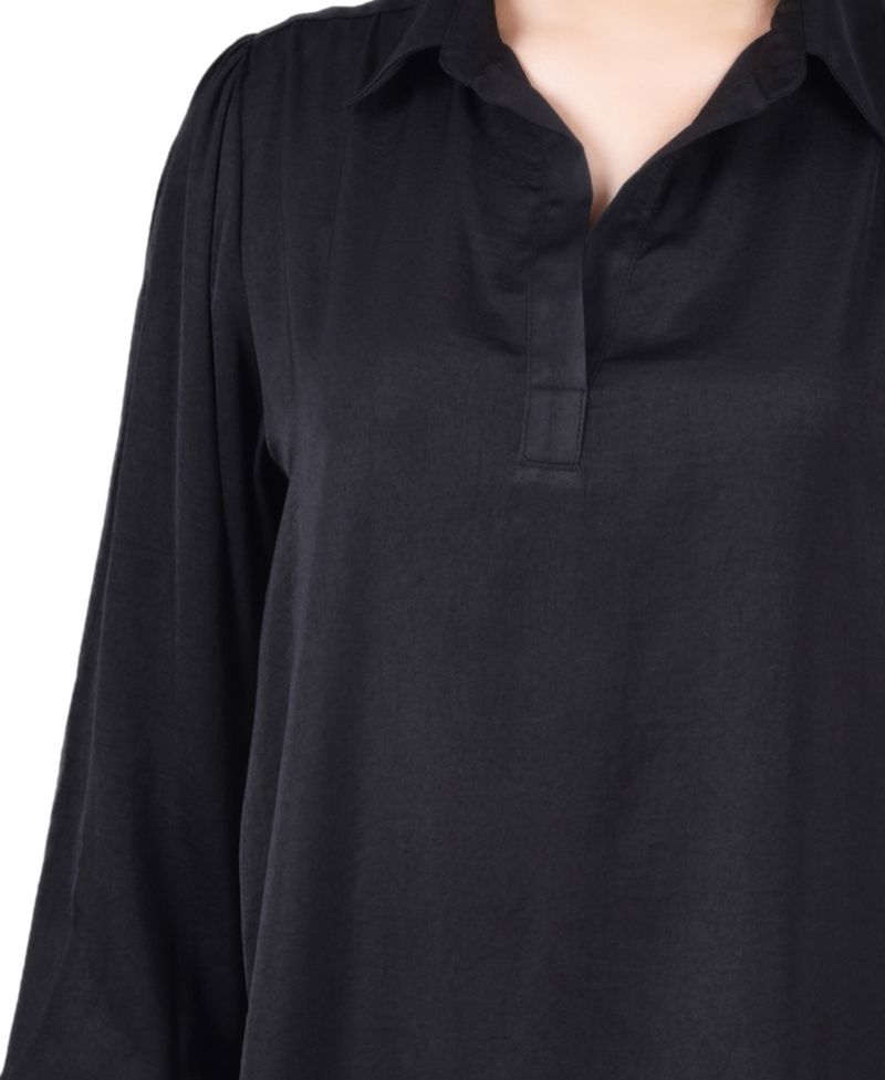 Women's Long Puff Sleeve Satin Blouse