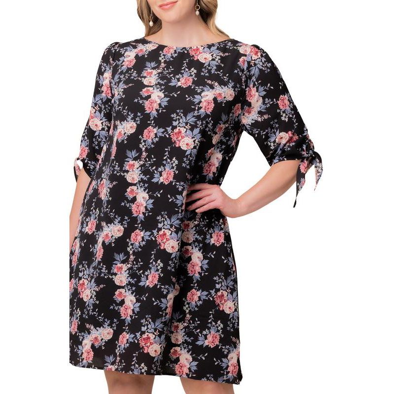 Plus Size Manhattan Shift Dress with Tie Sleeves