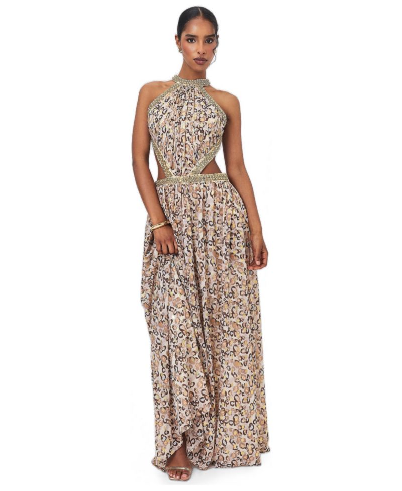 Women's Quinnlyn Cheetah-Print Halter Chiffon Maxi Dress