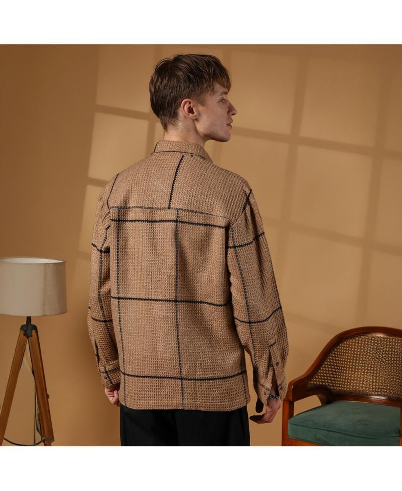 Men's Ash Brown Graph-Check Waffle Overshirt