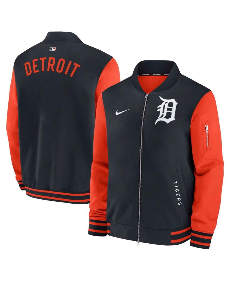 Men's Navy/Orange Detroit Tigers Authentic Collection Dugout Full-Zip Bomber Jacket