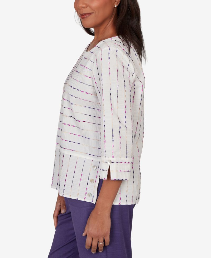 Petite Grand Bazaar White Textured Rainbow Stripe Top