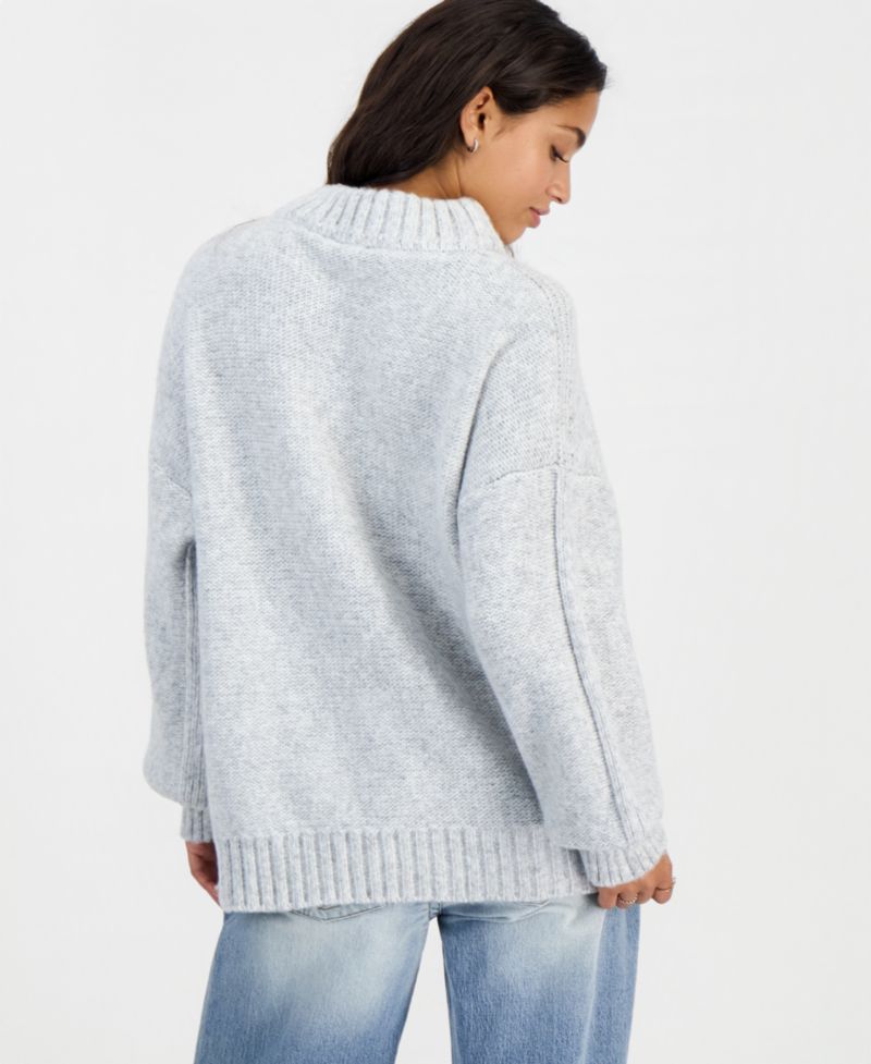 Juniors' Drop-Shoulder Oversized Mock Neck Sweater