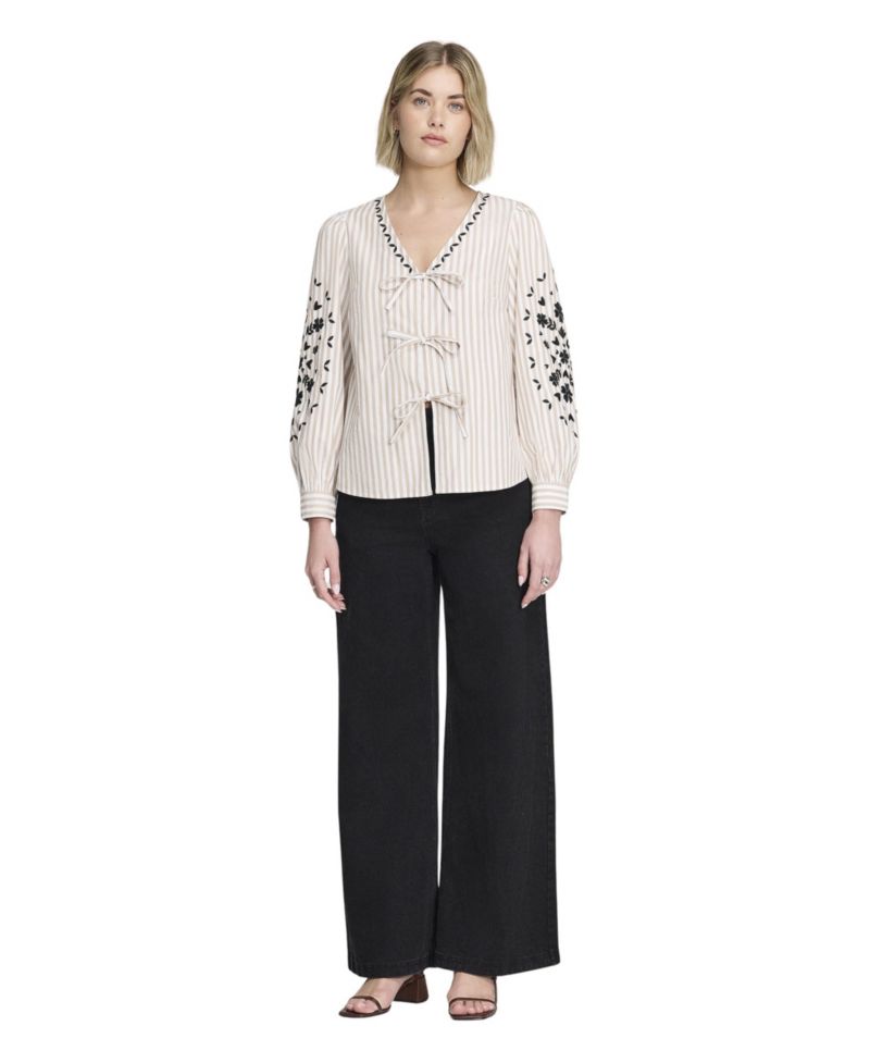 Women's Karlee Striped Tie-Front Long-Sleeve Top