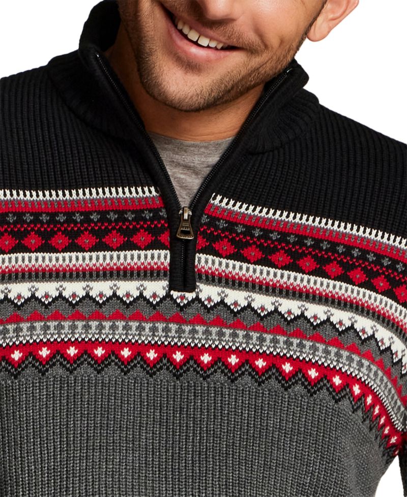 Men's Maine Fairisle Two Tone Quarter-Zip Sweater