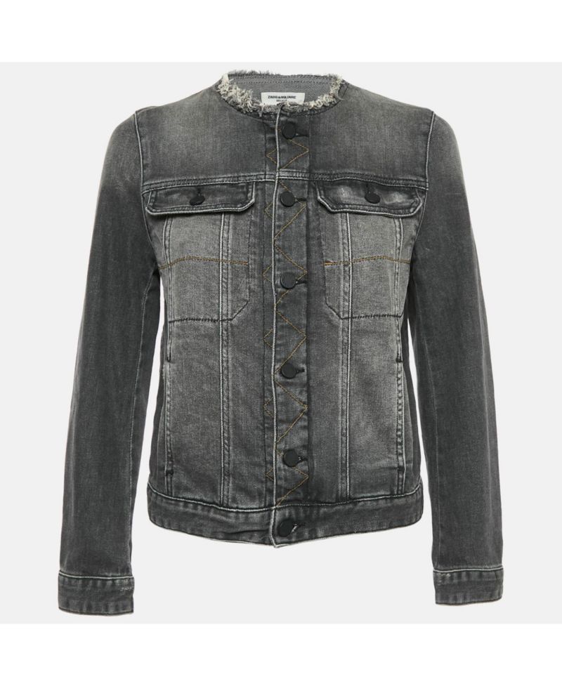 Women's Pre-Owned Zadig and Voltaire Grey Washed Denim Collar Neck Jacket
