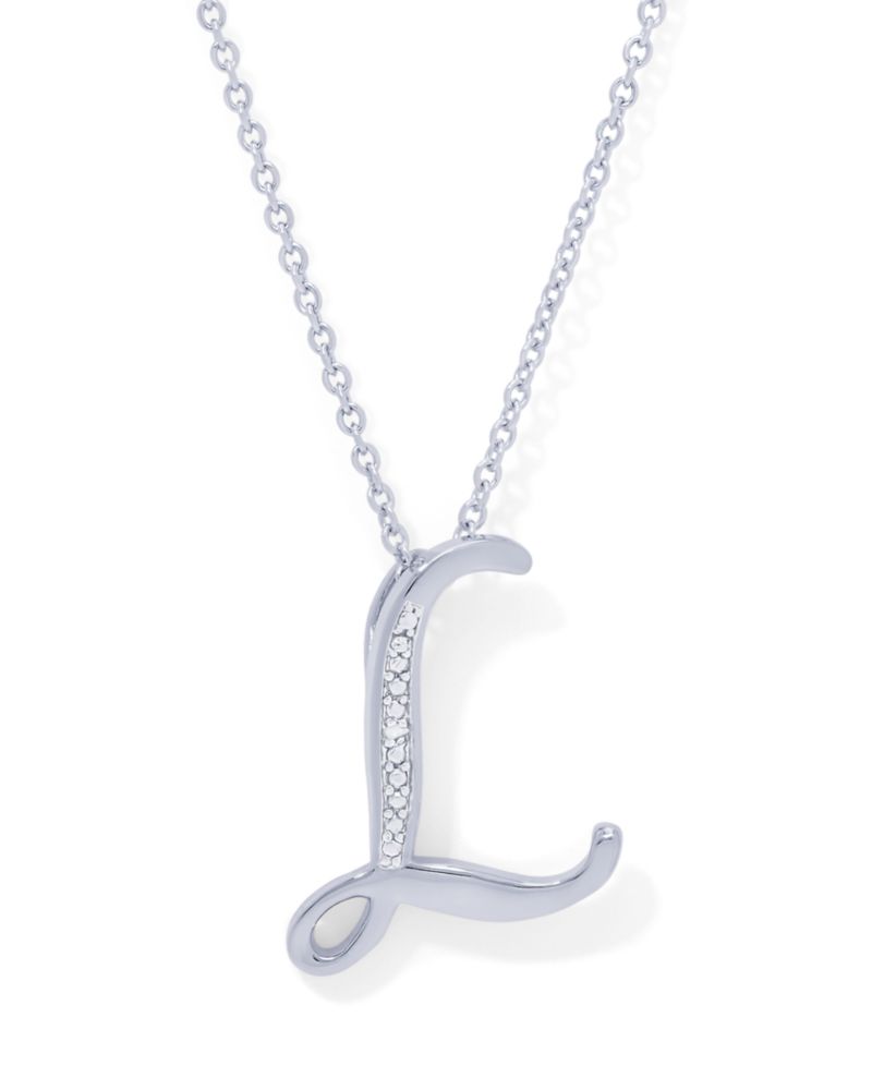 Diamond Accent Initial Pendant Necklace 18" in Silver Plate