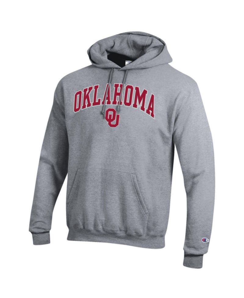 Men's Champion Heather Gray Oklahoma Sooners Arch Over Logo Pullover Hoodie