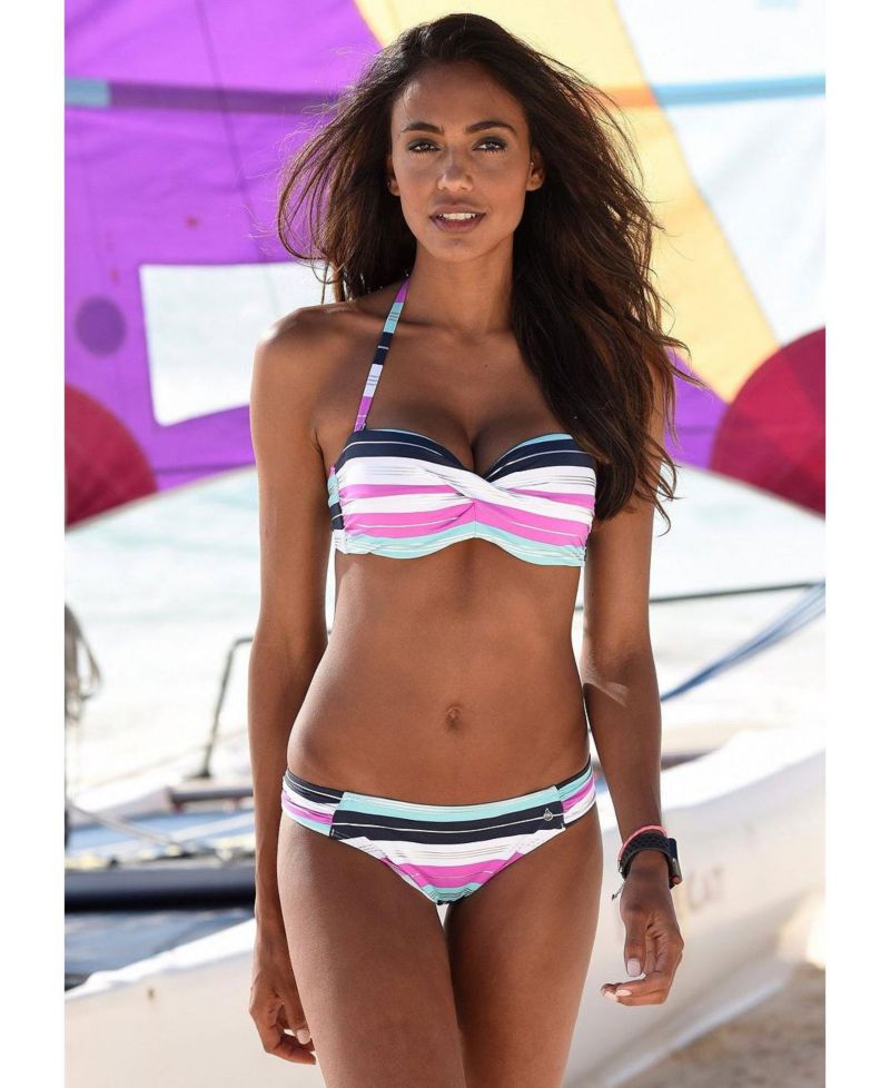 Women's Striped Removable Pads Underwire Bikini Top