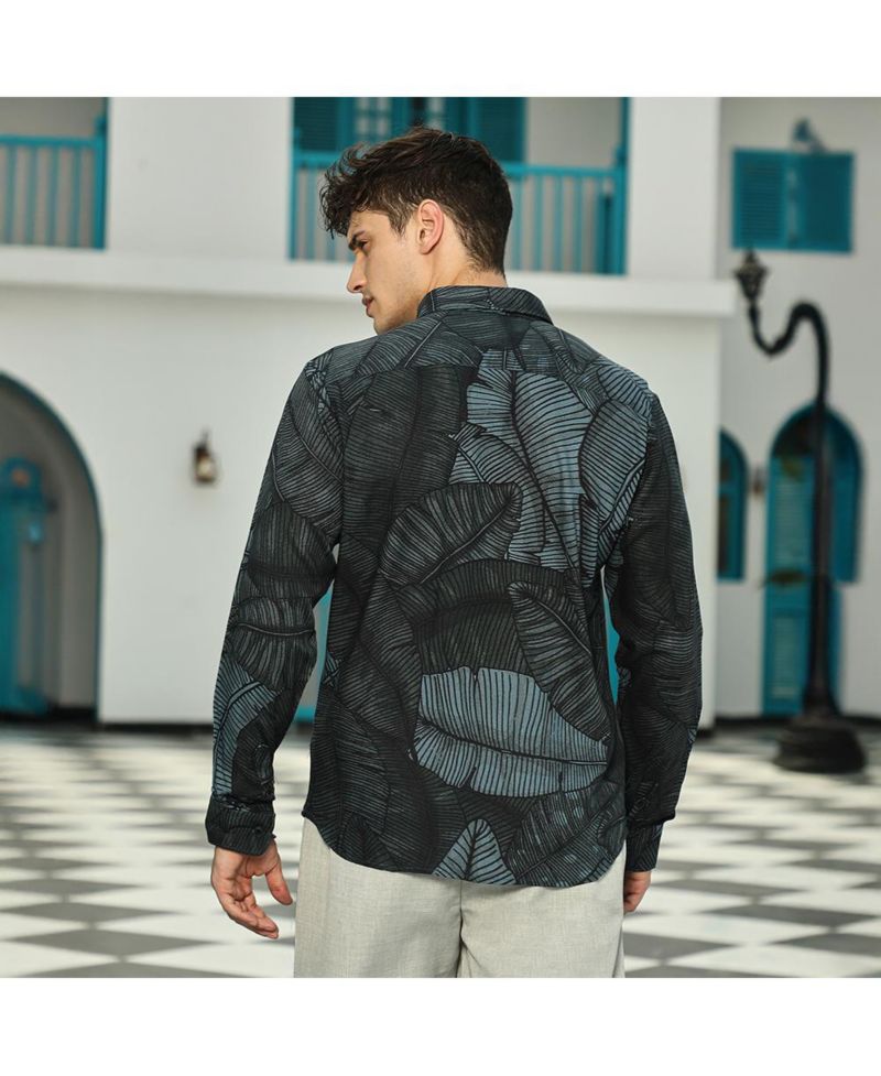 Men's Viridian Green Foliage-Outline Shirt