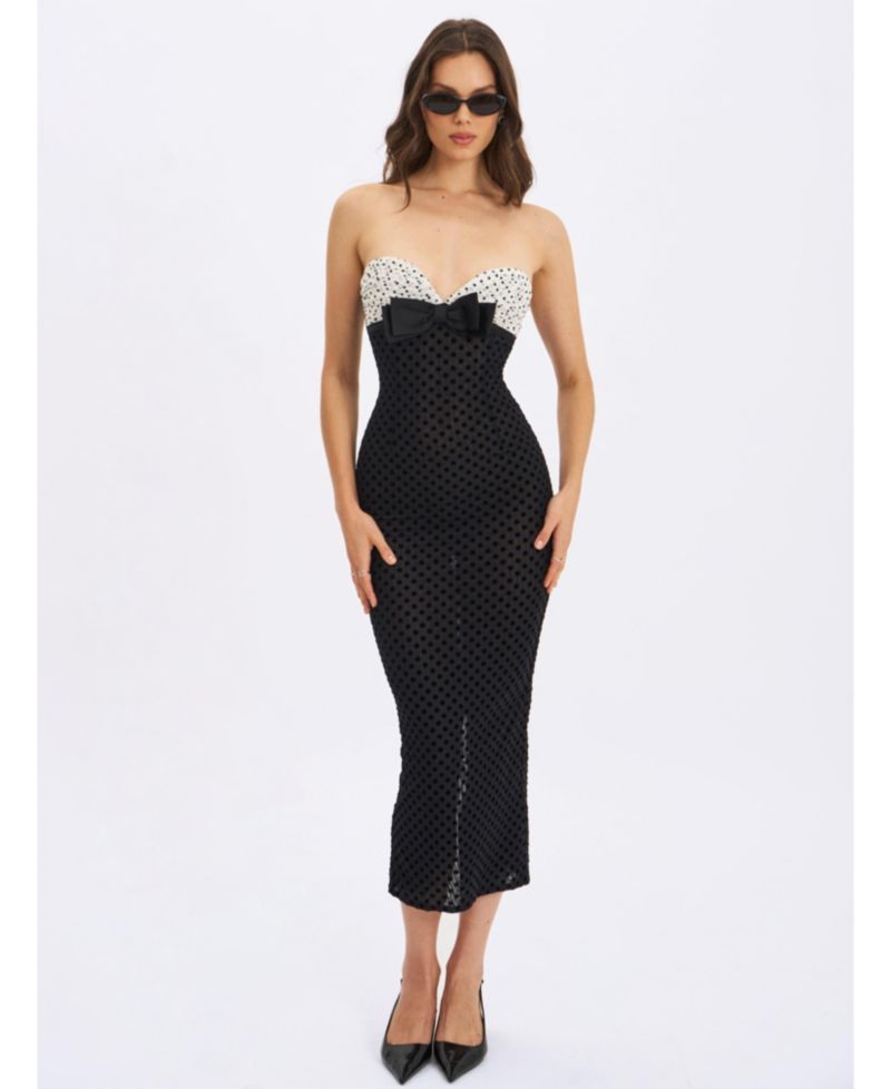 Women's Faith Black and White Polka Dot Sweetheart Maxi Dress