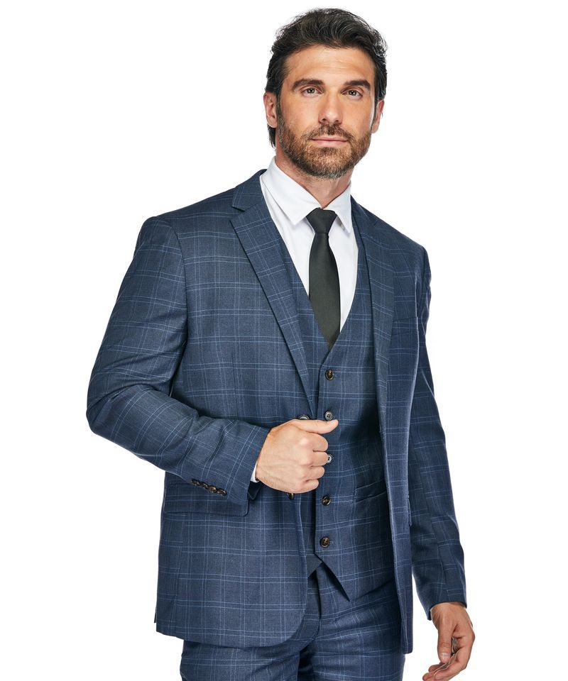 Slim Fit 3PC Tailored Blue Check Men's Suit