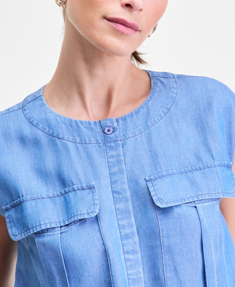 Women's Cap Sleeve Button Front Utility Shirt