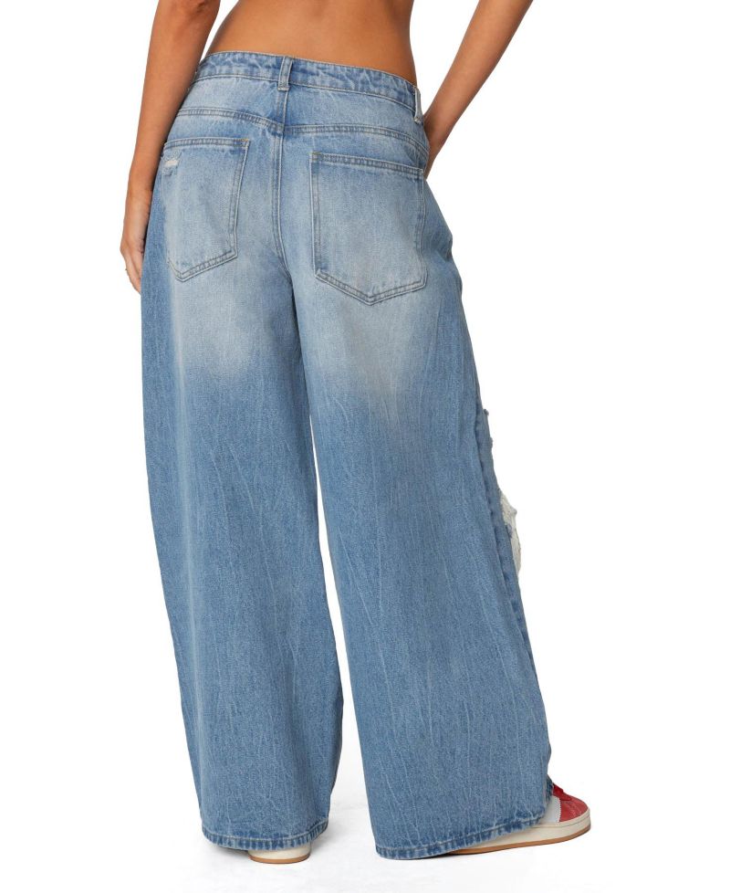 Women's Distressed Low Rise Baggy Jeans