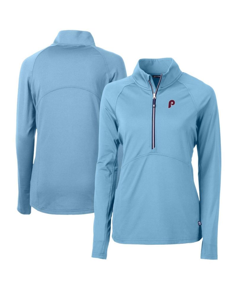 Women's Powder Blue Philadelphia Phillies Cooperstown Collection DryTec Adapt Eco Knit Stretch Raglan Half-Zip Top
