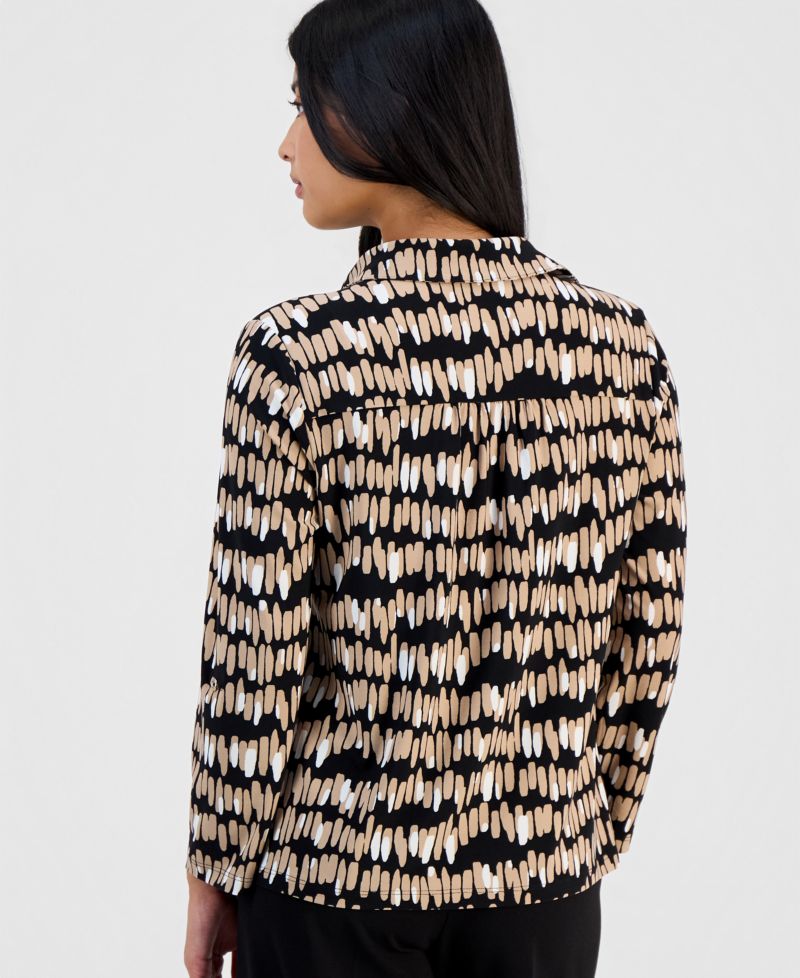 Women's Printed Collared 3/4-Sleeve Top