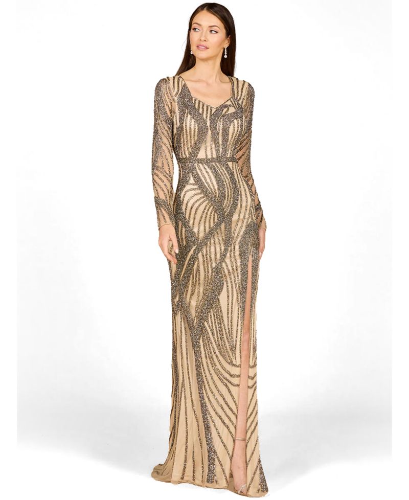 Women's Cascading Beads Long Sleeve Dress