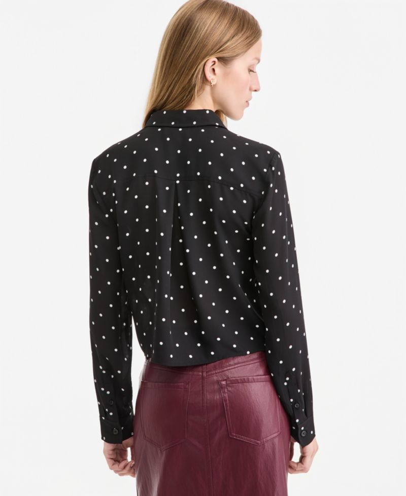 Women's Cropped Button-Down Crepe Shirt