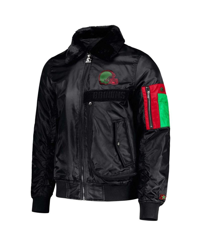 Men's x Ty Mopkins Black Cleveland Browns Black History Month Satin Full-Zip Jacket