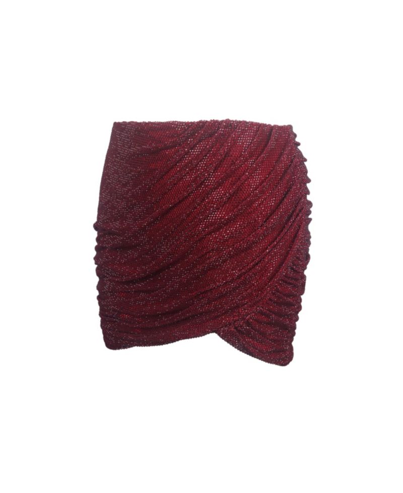 Women's Darleen Crimson Rhinestone Mesh Low Waist Ruched Skirt