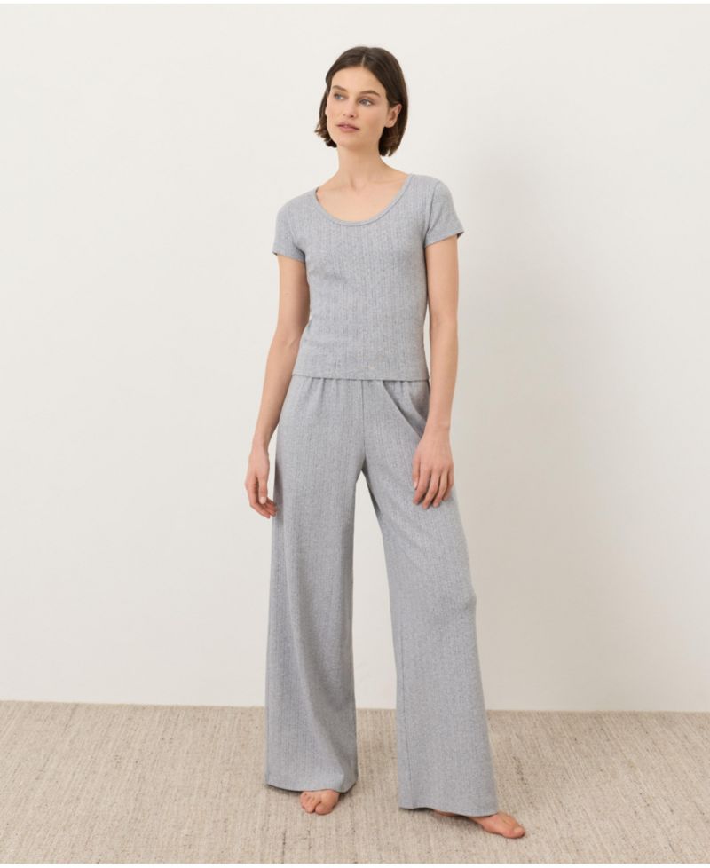 Women's High-Rise Pointelle Wide-Leg Pants