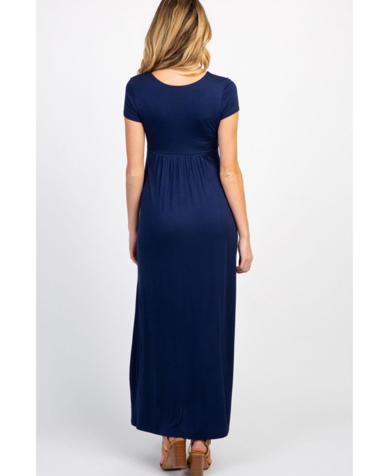 Women's Navy Draped Maternity/Nursing Maxi Dress