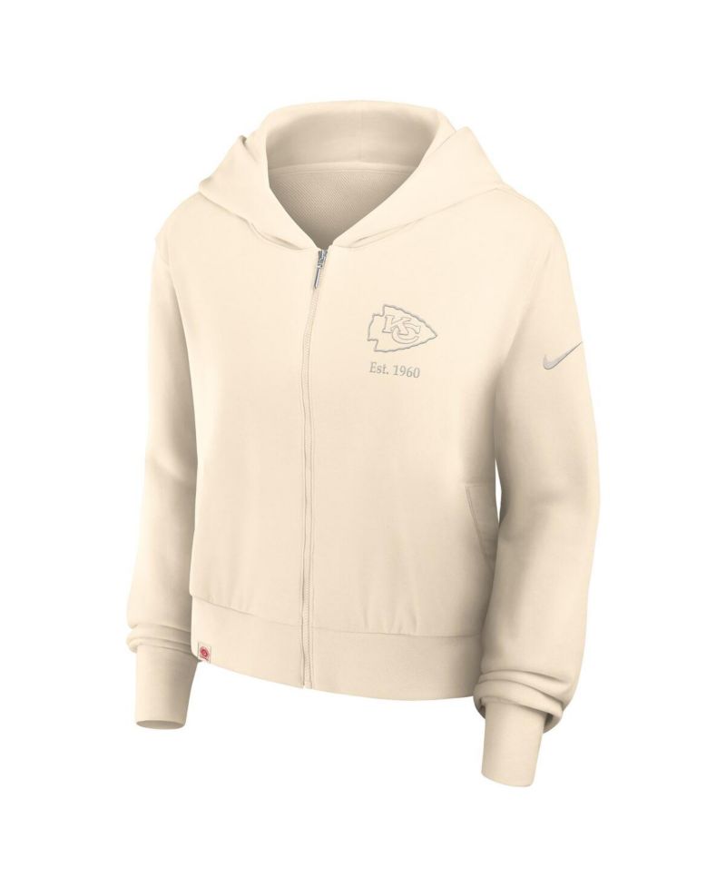 Women's Cream Kansas City Chiefs Glory Cropped Full-Zip Hoodie
