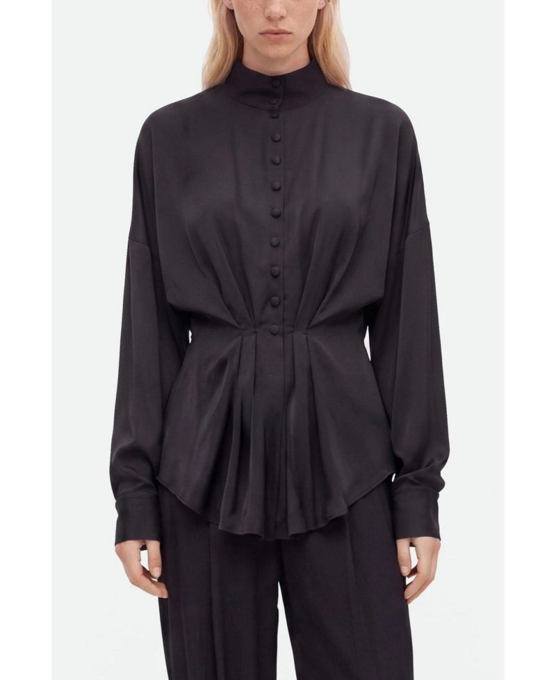 Women's Long-Sleeve Button-Up Tie-Detail Blouse