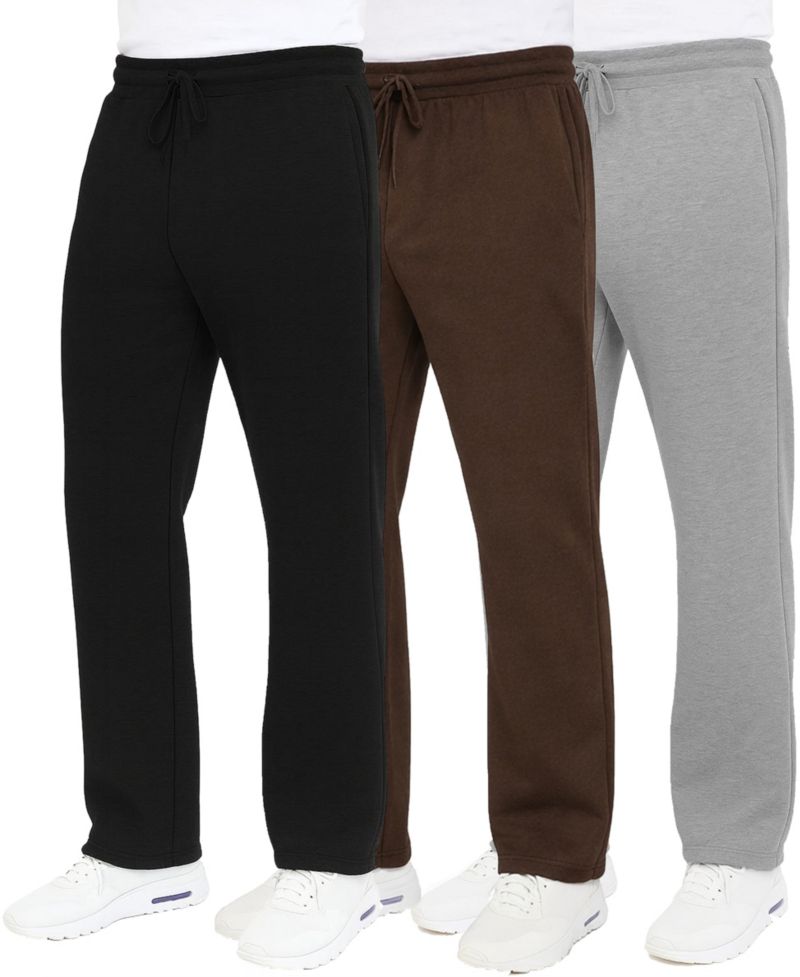 Men's Classic Heavyweight Fleece Open Bottom Sweatpants, 3-Pack