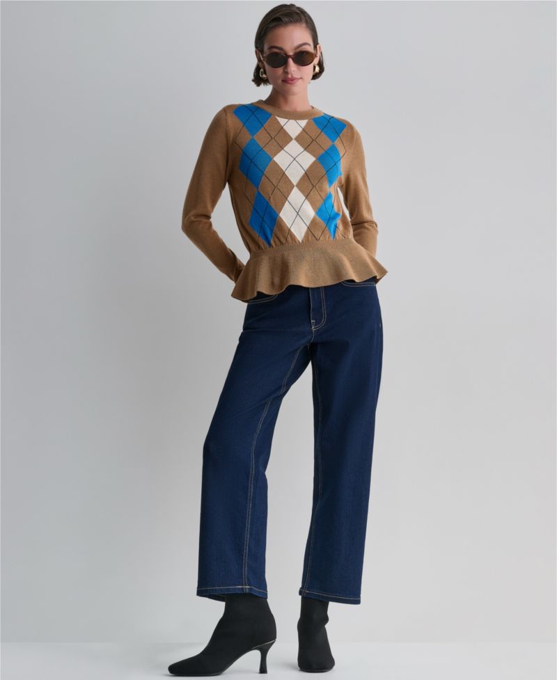 Women's Argyle Peplum Crewneck Sweater