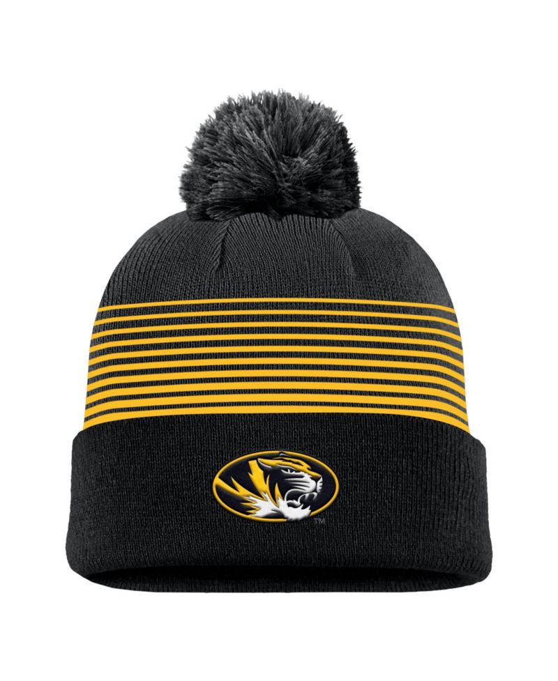 Men's Black Missouri Tigers 2026 On-Field Peak Cuffed Knit Hat with Pom