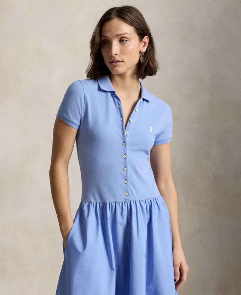 Women's Hybrid Mesh Polo Collar A-Line Dress