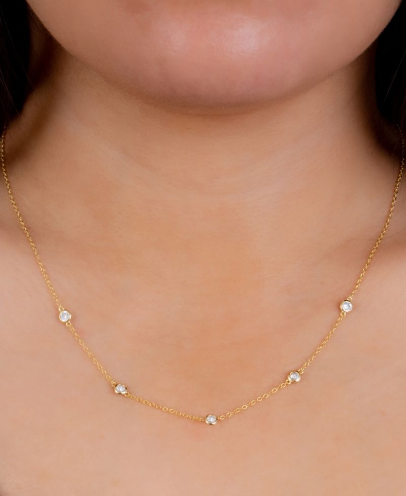 Sterling Silver Cubic Zirconia Station Necklace, 16" + 2" extender