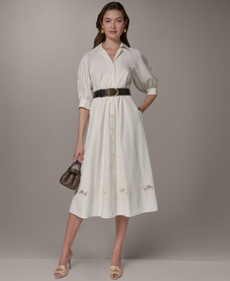 Women's Collared Belted Shirt-Dress