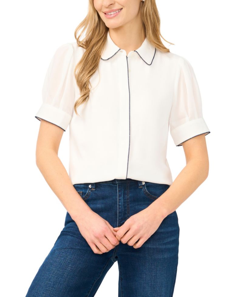 Women's Short-Sleeve Button-Up Top