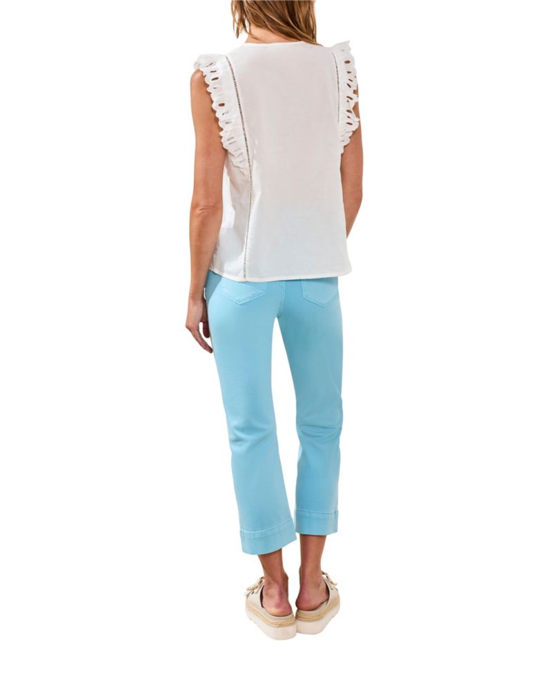Women's Poplin V-Neck Top with Embroidery