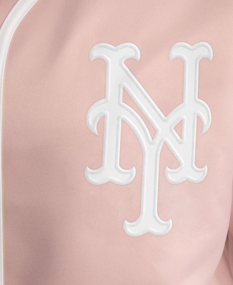 Women's New York Mets Boxy Cropped Satin Baseball Top