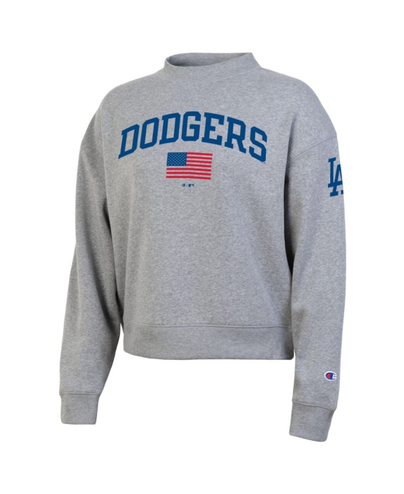 Women's Heather Gray Los Angeles Dodgers Americana Triumph Fleece Tri-Blend Sweatshirt