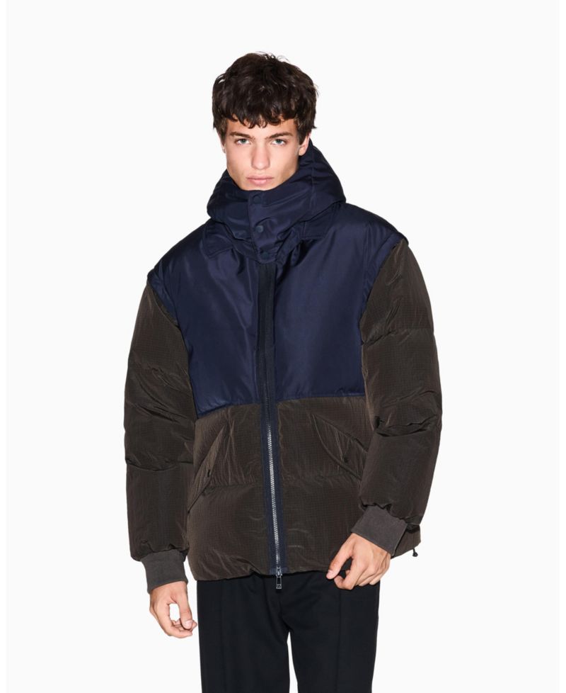 Men's Color Block Hooded Puffer Jacket
