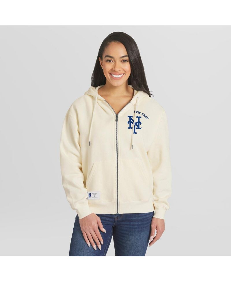 Women's Cream New York Mets Full-Zip Hoodie