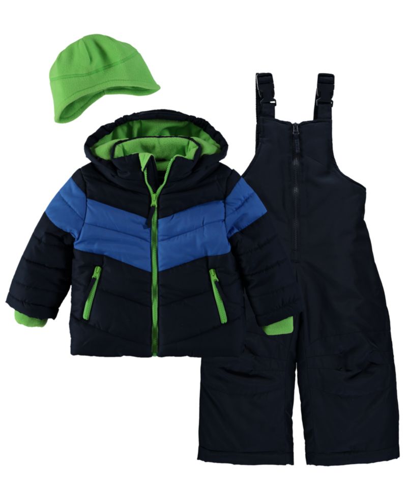 Baby Boys' Hooded Color-Block Jacket and Ski Bib, 3-Piece Set