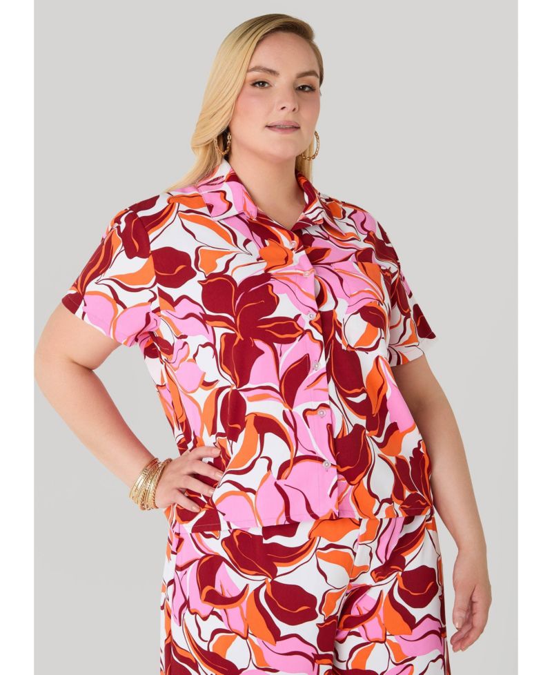 Plus Size Floral Boxy Cropped Shirt