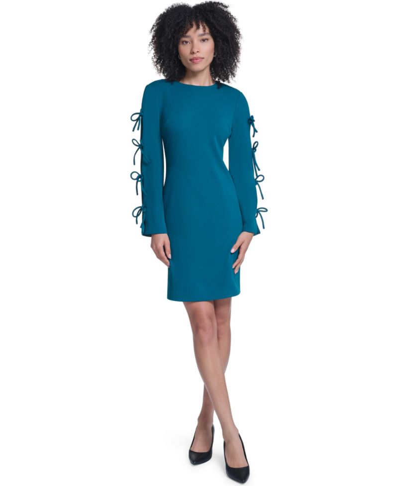 Women's Scuba Crepe A-Line Bow Detail Dress