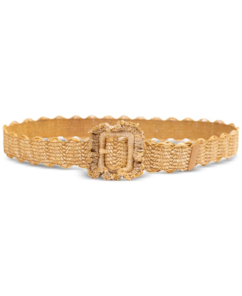 Women's Scalloped Edge Raffia Woven Belt