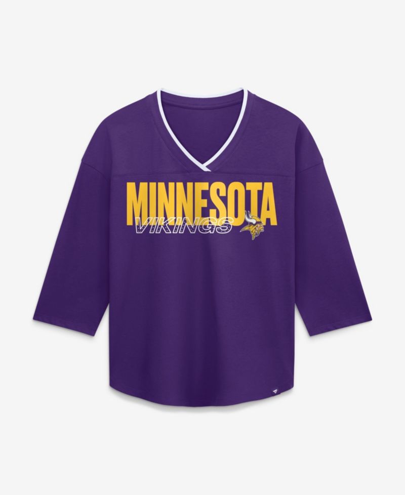 Women's Minnesota Vikings Team First Deceptive Juke 3/4-Sleeve V-Neck Graphic T-Shirt